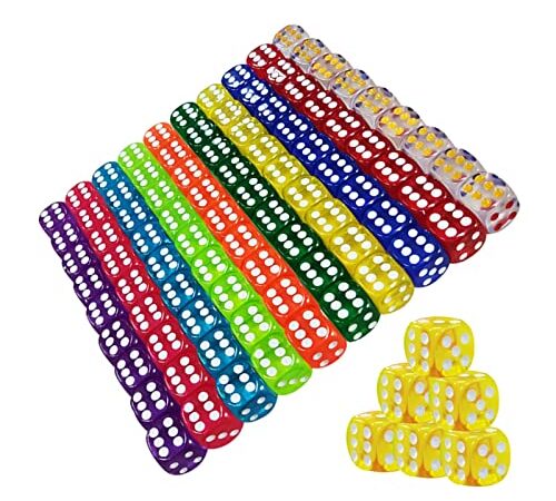 100 Stück Würfel, Würfelspiele Tischspiele, Transparent Würfel Set, Sechsseitiger Würfel, Farben Würfel Set, Dice Set, Spielwürfel, 6 Seitige Würfel Set für Tischkartenspiele, Spiel und Party