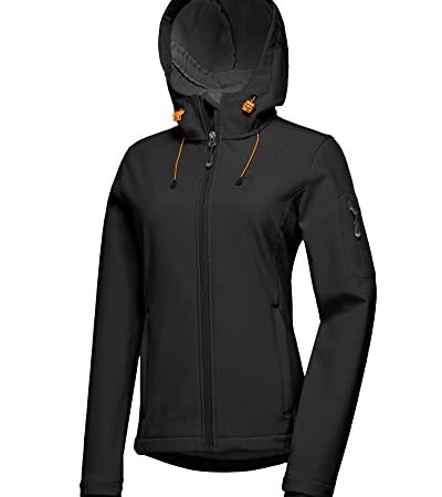 33,000ft Softshelljacke Damen Wasserdichte Atmungsaktive Warme Winterjacke Fleece Übergangsjacke Winddichte Funktionsjacke mit Kapuze Schwarz L