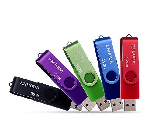 5 Stück 32GB USB Stick ENUODA Speicherstick Rotate Metall Mehrfarbig High Speed USB 2.0 Flash Drive Pack (Rot,Grün,Schwarz,Blau,Violett)