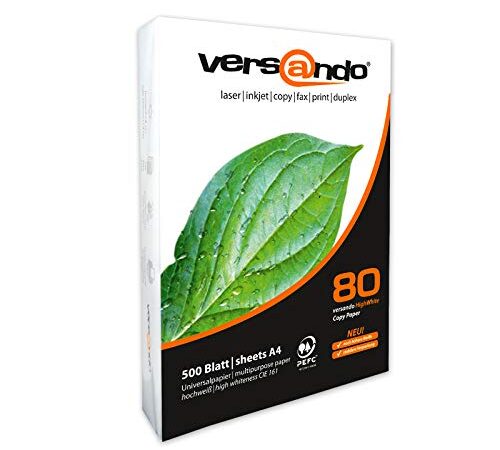 500 Blatt Druck- und Kopierpapier Marke versando 80 High White DIN A4 80g/m² Kopierpapier, Druckerpapier, Universalpapier, Papier, Qualitätspapier, Seiten, Fotokopierpapier