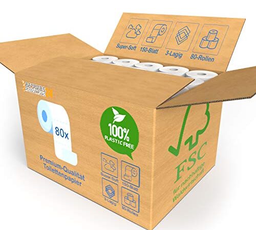 80x Rollen Toilettenpapier BULK-Verpackung XXL Vorratspack 3 Lagig - Soft Premium Qualität | Keine Plastik-Umverpackung