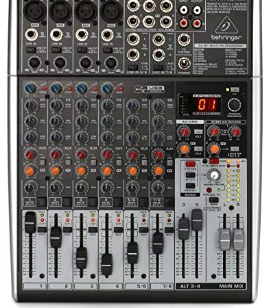 Behringer XENYX X1204USB Premium 12-Input 2/2-Bus Mixer mit XENYX Mic Preamps und Compressors, British EQ, 24-Bit Multi-FX Processor und USB/Audio Interface