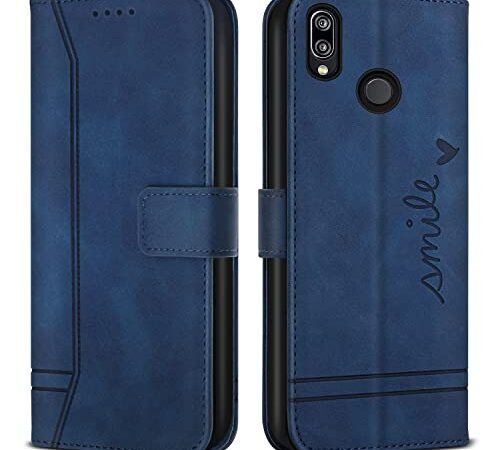 Bravoday Hülle für Huawei P20 Lite/Huawei Nova 3E, PU Ledertasche Handyhülle Flip Schutzhülle Kompatibel mit Huawei P20 Lite/Huawei Nova 3E, mit Kartenfäch & Kickstand, Blau