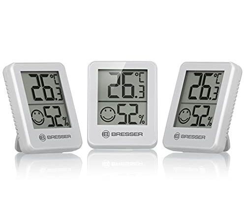 Bresser Thermometer Hygrometer Temeo Hygro Indicator 3er-Set zum Aufstellen oder zur Wandmontage mit Raumklima-Indikator, Weiss, 4.5x1.6x5.8 cm, Weiß