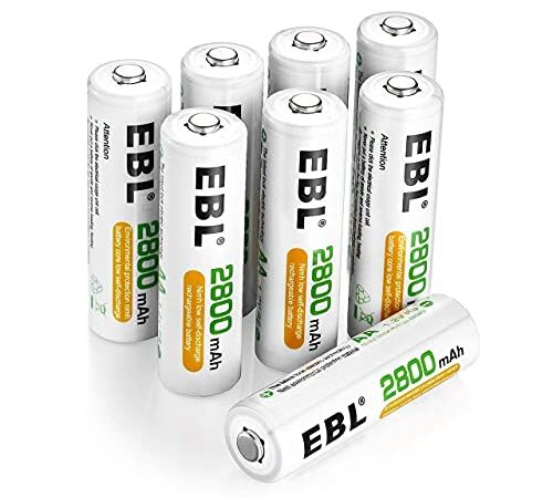 EBL AA Akku 2800mAh 8 Stück - Mignon AA wiederaufladbare Batterien, Typ NI-MH, geringe Selbstentladung mit Staubkasten, 1.2v AA Akkubatterien