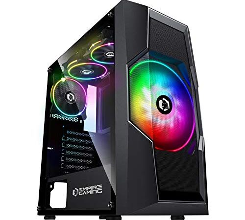 Empire Gaming – Onyx Gehäuse Für Gaming-PC ARGB Midi-Tower ATX/Micro-ATX -4 adressierbare RGB-LED-Lüfter (1x200mm und 3x120mm) – Hartglas-Seitenwand