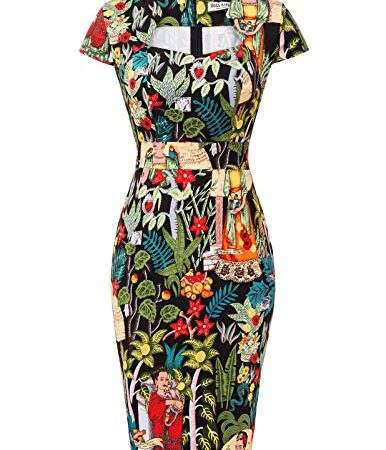 GRACE KARIN 50er Jahre Kleid Rockabilly Kleid Bleistiftkleid Vintage Etuikleid Casual Kleid L CL7597-35