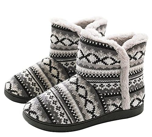 Hausschuhe Winter Pantoffeln Stiefel Hüttenschuhe Damen Wärmepantoffeln Plüsch Slipper Herren Flacheschuhe Hohe Gefüttert Wärmehausschuhe Geschlossene Hüttenstiefel Gummisohle rutschfest Puschen