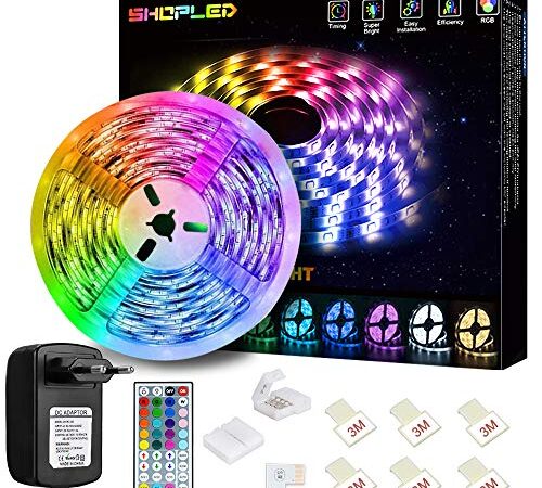 LED Strip Lichtband 5M, SHOPLED RGB SMD 5050 LED Streifen Selbstklebend, Farbwechsel Led lichterkette mit Fernbedienung LED Band Leiste für die Beleuchtung von Haus, Party, Küche