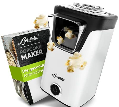 ﻿Liebfeld Popcornmaschine - Heißluft Popcorn Maker ohne Fett & Öl - Retro Küchen Gadget für Pop Mais mit Zucker, Salz - Cooler Snack Automat (Weiß)