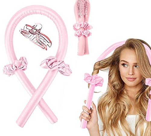 Lockenwickler Heatless Curls, Seidenhaar Locken Ohne Hitze, Rutschfest Hair Curler mit Haarnadel, Lockenwickler über Nacht, DIY Haare Locken Ohne Hitze Frisurenset, für langes mittleres Haar(Rosa)