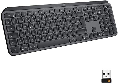 Logitech MX Keys Kabellose Tastatur, Bluetooth & USB-Empfänger, USB-C Anschluss, 5-Monate Akkulaufzeit, Easy-Switch Feature, Tastenbeleuchtung, PC/Mac, Deutsches QWERTZ-Layout - Schwarz