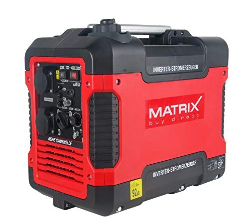 Matrix Notstromaggregat Benzin leise Digitaler Generator Inverter Stromerzeuger USB Stromaggregat tragbar Stromgenerator silent mit 2x USB | PG 2000i-USB | 2000 Watt | 4-takt | 2x230V | leise 59 dB(A)