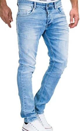 MERISH Jeans Herren Slim Fit Jeanshose Stretch Designer Hose Denim 9148-2100 (32-32, 9148 Hellblau)