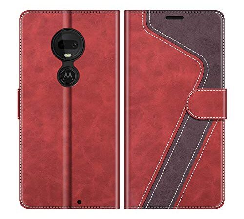 MOBESV Handyhülle für Motorola Moto G7, Motorola Moto G7 Plus Hülle Leder, Motorola Moto G7 Klapphülle Handytasche Case für Motorola Moto G7 / Moto G7 Plus Handy Hüllen, Modisch Rot