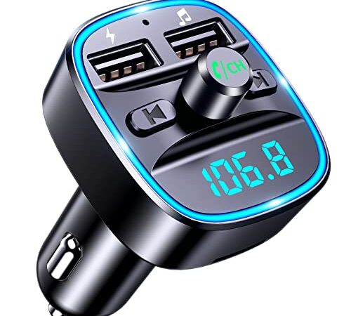 Mohard Bluetooth FM Transmitter, KFZ Bluetooth Adapter Auto Radio FM Transmitter, Autoladegerät Zigarettenanzünder mit Freisprechen, 2 USB-Anschlüsse (5V/2,4A & 1A), Unterstützt TF Karte & USB-Stick