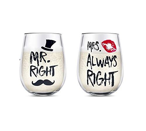 Mr Right and Mrs Always Right weingläser set für paare hochzeitsgeschenk geschenke jahrestag geschenk für ihn sie hochzeitsgeschenke für brautpaar verlobungsgeschenk weinglas ohne stiel Hochzeitstag