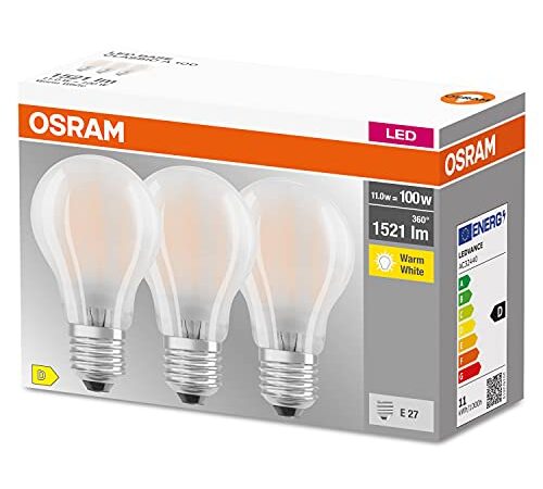 OSRAM LED BASE Classic A100, matte Filament LED-Lampen aus Glas für E27 Sockel, Birnenform, Warmweiß (2700K), 1521 Lumen, Ersatz für herkömmliche 100W-Glühbirnen, 3er-Box