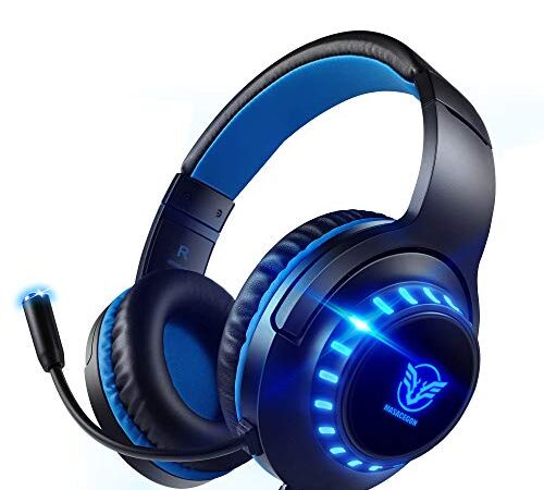 Pacrate PC Gaming Headset für PS4 Xbox One PS5, PS4 Headset mit Mikrofon & LED Lichter, PS4 Gamer Kopfhörer mit Mikrofon, 3.5mm Surround Sound Headset mit Intensiven Bässen für Switch Laptop Mac