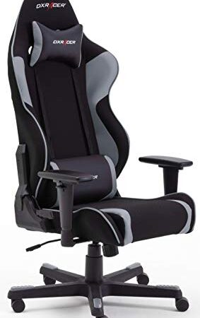 Robas Lund DX Racer OH/RW86/NG R2 Gaming Stuhl XXl für Große Gamer bestens geeignet, mit Wippfunktion Gamer Stuhl Höhenverstellbarer Drehstuhl PC Stuhl Ergonomischer Chefsessel, schwarz-grau