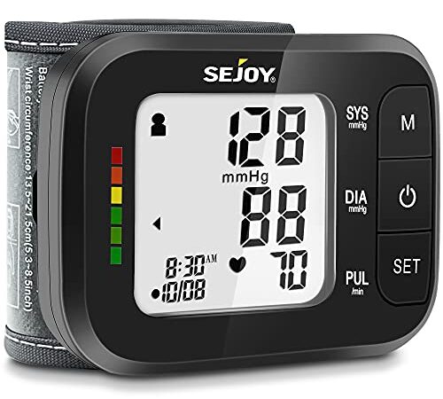 Sejoy Blutdruckmessgerät Handgelenk Vollautomatische Blutdruck Messgerät Digitaler Blutdruckmesser Großes LED Dispaly Handgelenk Blutdruckmessgerät mit Arrhythmie-Erkennung 2*60 Speicher für Zuhause