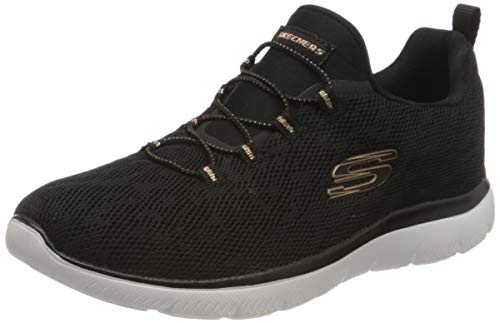 Skechers Damen Summits Leopard Spot sneakers, Black Mesh Rose Gold Trim, 39 EU