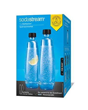 SodaStream DuoPack Glasflache, Ersatzflaschen geeignet Wassersprudler Duo, 2X 1L Fassungsvermögen, Schwarz, 10x19.5x29