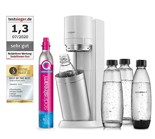 SodaStream Wassersprudler Duo mit CO2-Zylinder, 2X Glasflasche und 2X 1L spülmaschinenfeste Kunststoff-Flasche, Weiß, Höhe: 44 cm