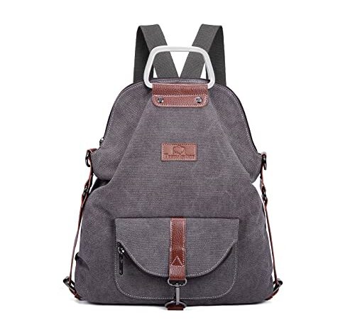 Travistar Rucksack Damen Handtasche Schultertasche Canvas Casual Damen Schultasche Umhängetaschen Anti Diebstahl Reiserucksack Frauen für Arbeit Schule Shopper Lässige täglich, Grau