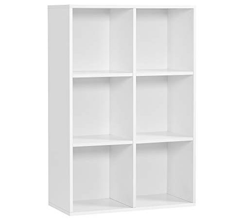VASAGLE Bücherregal mit 6 Fächern, Holzregal, Würfelregal, Aufbewahrungsregal, 65,5 x 97,5 x 30 cm, weiß, LBC203D