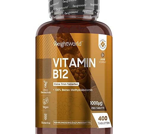 Vitamin B12 Tabletten - 400 Stück - Methylcobalamin B12 - Vegan & Vegetarisch - 1 Vit B12 Tablette alle 2 Tage - Geprüfte & Natürliche Inhaltsstoffe - Pure B12 Tabletten - Von WeightWorld