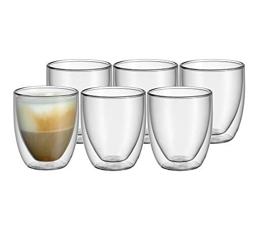 WMF Kult doppelwandige Cappuccino Gläser Set 6-teilig, doppelwandige Gläser 250ml, Schwebeeffekt, Thermogläser, hitzebeständiges Teeglas, Kaffeeglas