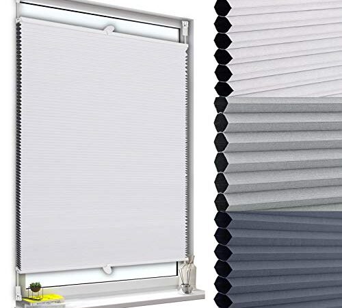 WOLTU Wabenplissee ohne Bohren Verdunklung Thermo Doppelplissee Klemmfix Zweifarbig 75x130cm Weiß-Weiß, Plissee Faltrollo Sonnen-, Sicht- & Schallschutz, Jalousie Plisseerollo für Fenster & Tür