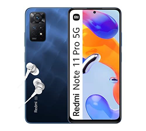 Xiaomi Redmi Note 11 Pro 5G, Smartphone + Kopfhörer, 8 + 128 GB Handy ohne Vertrag, 6,67'' 120 Hz FHD + AMOLED Display, Alexa Hands-Free, 108 MP Kamera, Atlantic Blue (DE Version, Amazon Exclusive)