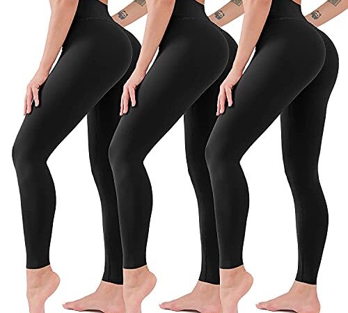 ACTINPUT Leggings Damen High Waist - Blickdicht Leggins Elastische Sportleggings Lang Yogahose Laufhose Für Gym Yoga Sport (3er Pack - Schwarz, S-M)