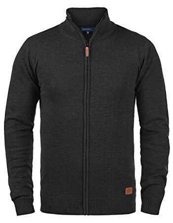 Blend Norman Herren Strickjacke Cardigan Feinstrick mit Stehkragen und Reißverschluss, Größe:L, Farbe:Charcoal (70818)