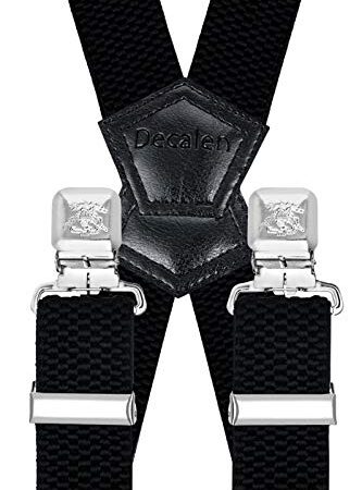 Decalen Hosenträger für Herren Breit 4 cm mit sehr Starken 4 Metall Clip Lang Einheitsgröße für Männer und Damen Einstellbar und Elastisch X Style (Schwarz)