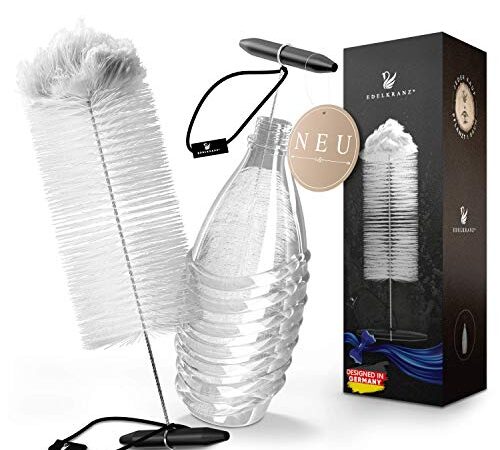 EDELKRANZ® Flaschenbürste für SodaStream Crystal Glasflaschen - Flaschenreiniger für Soda Stream mit Wollkopf – Reinigungs-Bürste für Glaskaraffe 0.6 Liter [RASCHE Reinigung] Flaschen-Bürste lang