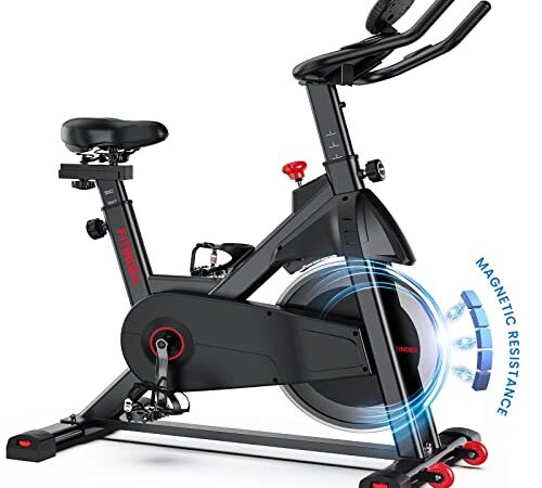 FITINDEX Heimtrainer Fahrrad Magnetisches Indoor Cycling Bike Ruhig, Still Stationäres Speedbike für zu Hause, Ergometer 150kg Max Weight, Bike mit leisem 18,1 kg Schwungrad, Komfort Sitzkissen,LCD