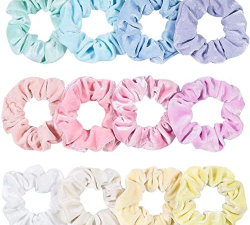 Haargummis Scrunchies Samt Velvet Hair Scrunchies Stoff Scrunchy Zopfgummi Haarschmuck Haarbänder Scrunchie Haargummi Mädchen Damen Geschenk (12 Stück Candy)