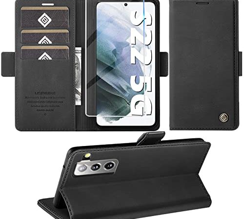 Handyhülle für Samsung Galaxy S22 5G Hülle mit Panzerglas Schutzfolie, Standfunktion Kartenfach Wallet Premium Leder Schutzhülle S22 5G Flip Case Cover Stoßfeste Klapphülle S22 5G 6,1 Zoll