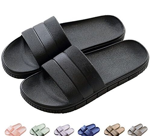 Herren/Damen Badeschuhe Hausschuhe Slippers Sommer Slide Pantoletten Badelatschen Strand Indoor/Outdoor Rutschfest Baden Unisex Einfarbig,Schwarz,44-45 EU