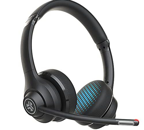 JLab Go Work Wireless Headset mit Mikrofon: 45+ Std. Wiedergabezeit, Kopfhörer mit Multipoint-Verbindung, kabellos oder mit Kabel zu PC und Handy - Bluetooth-Headset mit Mikrofon für Laptop Büro