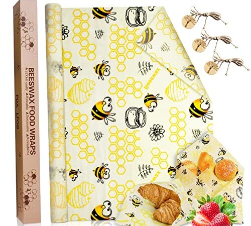 JOYBOY Bienenwachstücher,Bienenwachs-Wraps,Wiederverwendbare Bienenwachs Wraps Set aus 100*33 Wachspapier Nachhaltige Umweltfreundliche Wachstuch für Sandwiches Lebensmittel DIY Käse Obstverpackungen