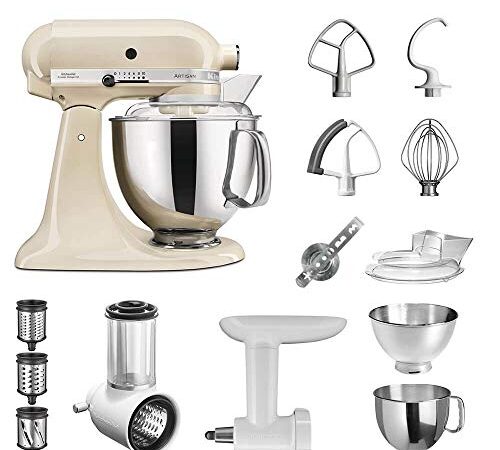 KitchenAid Artisan Küchenmaschine Starter Paket 5KSM175PSEAC inkl. Gemüseschneider Fleischwolf und vielem Zubehör (Creme)