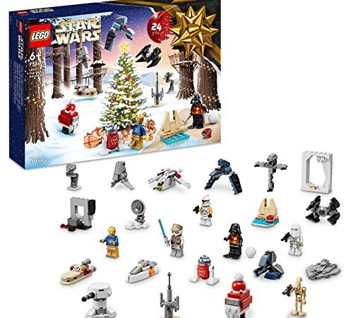 LEGO 75340 Star Wars Adventskalender 2022, 24 Weihnachtsspielzeuge, darunter Minifiguren Gonk Droid, R2-D2, Darth Vader und baubare Fahrzeuge