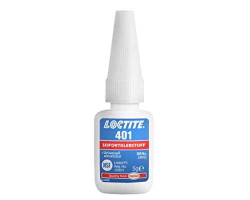 LOCTITE 401, universell einsetzbarer Flüssigkleber, hochfester Kleber für schnelle Reparaturen, schnell härtender Cyanacrylat Sekundenkleber für viele Materialien, 1x5g