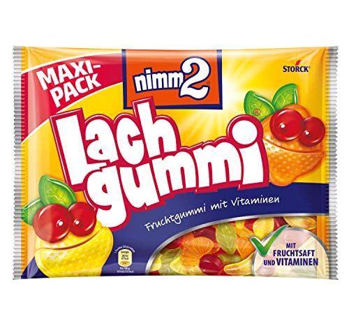 nimm2 Lachgummi – 1 x 376g Maxi Pack – Fruchtgummi mit Fruchtsaft und Vitaminen