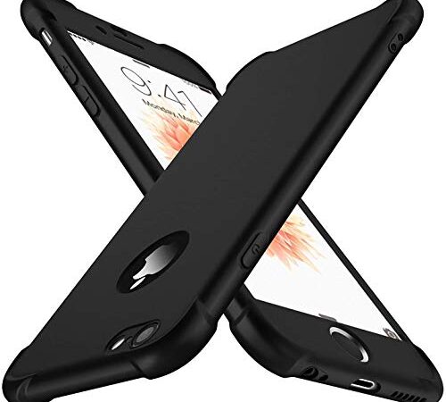 ORETECH Kompatibel mit iPhone 6/6s Hülle, mit [2X Displayschutzfolie] 360 Grad Stoßfest Ganzkörperschutz Handyhülle TPU Silikon Bumper Hard PC Kratzfeste Case Schutzhülle für iPhone 6/6s 4.7"-Schwarz