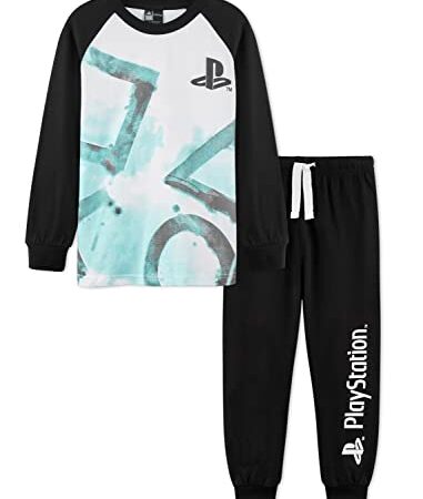 PlayStation Schlafanzug Jungen, Pyjama Kinder Junge, 100% Baumwolle Lang PJ Jungs und Teenager, Zweiteiler Schlafanzug Mädchen mit PS4 Logo, Hausanzug Kleidung, Geschenke für Videogamers (9-10 Jahre)